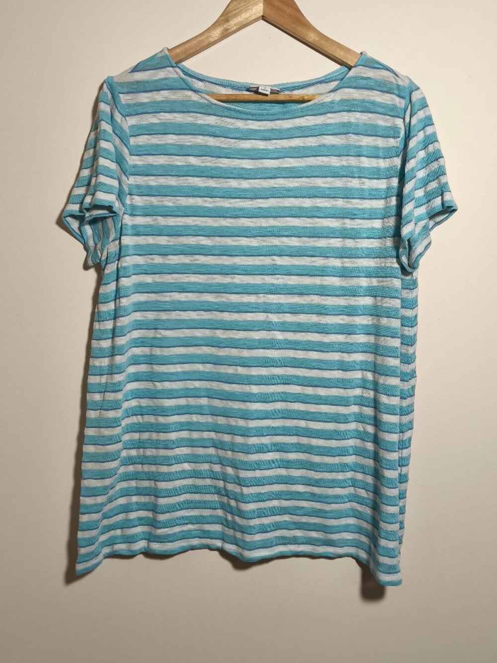 J Jill Linen Cotton Lyocell Striped Top sz 1X Blue White Coastal Beach Travel
